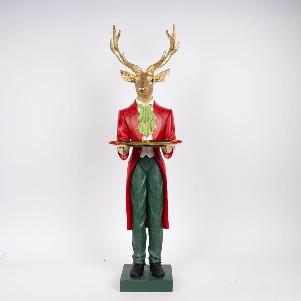 Chrismtas Centerpiece - Reindeer with Platter - Red - Large