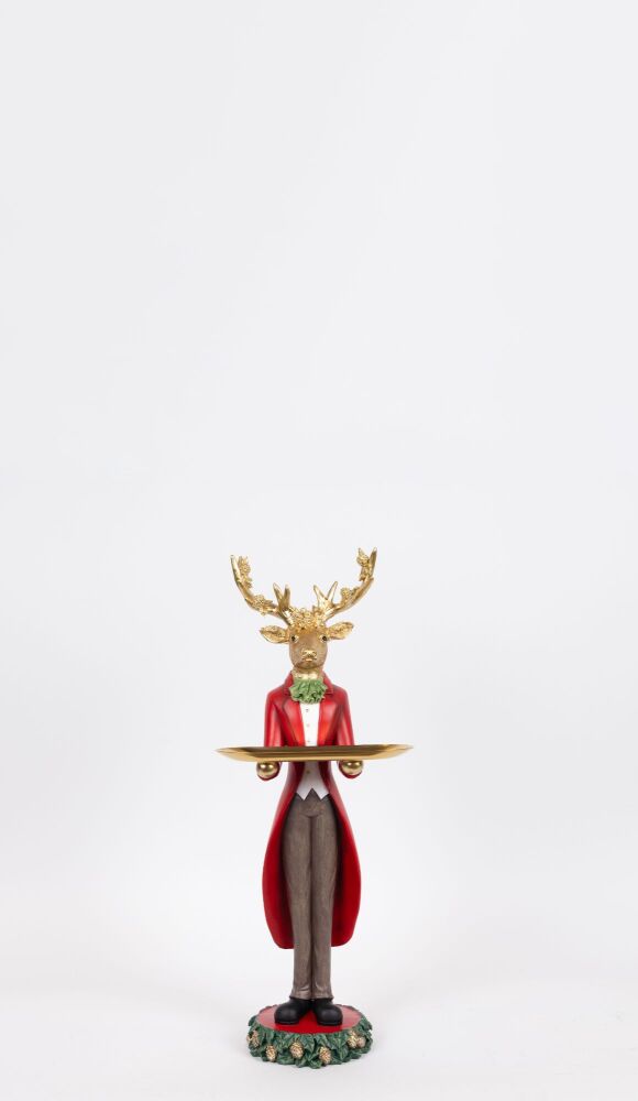 Chrismtas Centerpiece - Reindeer with Platter - Red - Small
