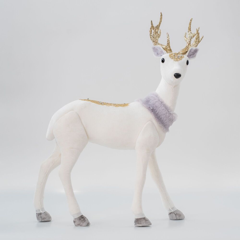 Christma Figure - Velvet Deer - White with Gold Glitter - Large