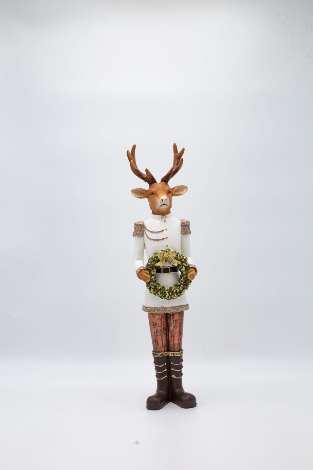 Christmas Centerpiece - Reindeer with Wreath - Polyresin