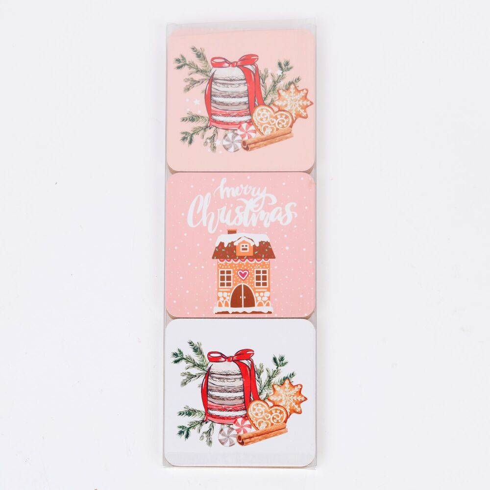 Christmas Coasters - Pink - Set of 6