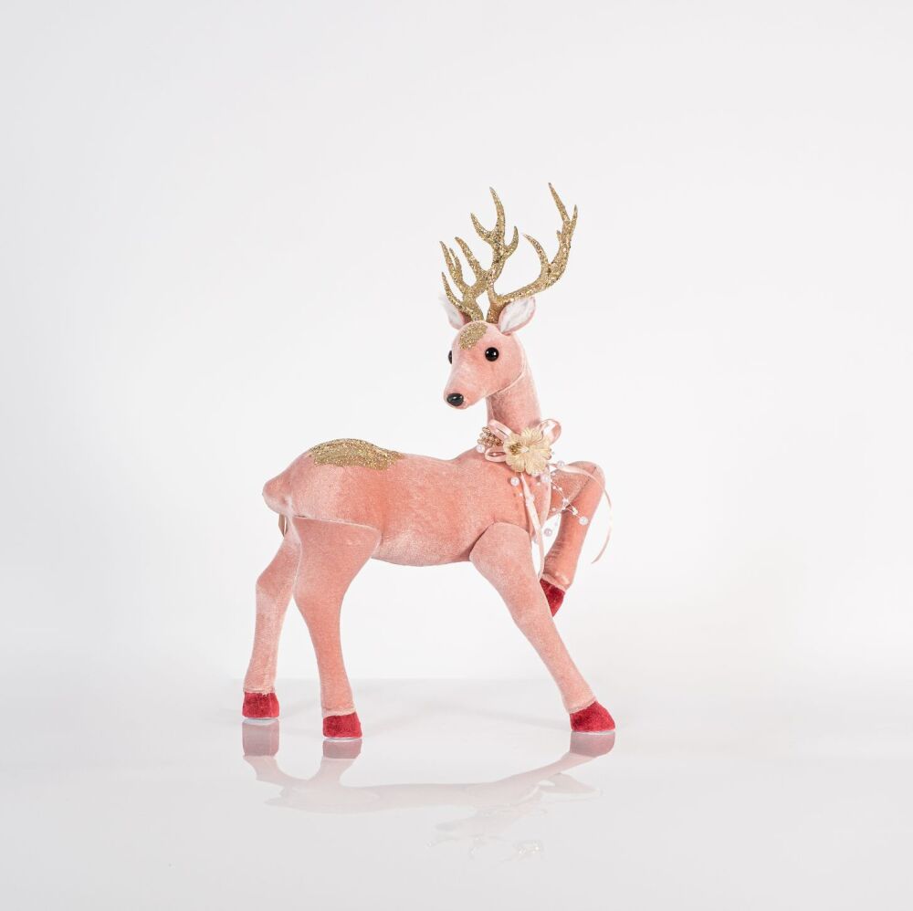 Christmas Figure - Deer - Velvet Pink with Gold Glitter - Large