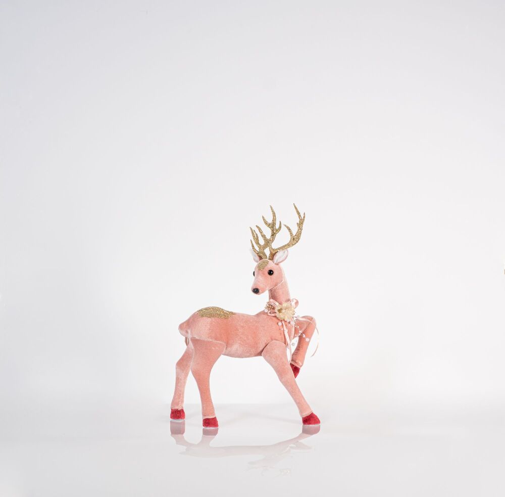 Christmas Figure - Deer - Velvet Pink with Gold Glitter- Small