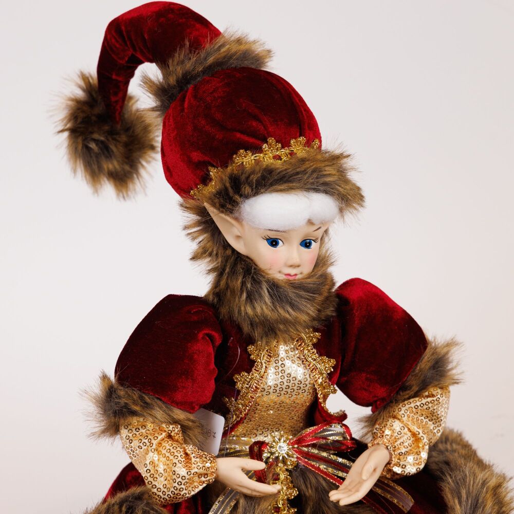 Christmas Figure - Harlequin with Burgundy Dress