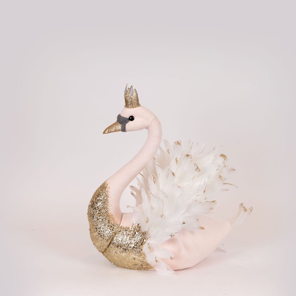 Christmas Figure - Velvet Swan - Pink with Gold Glitter