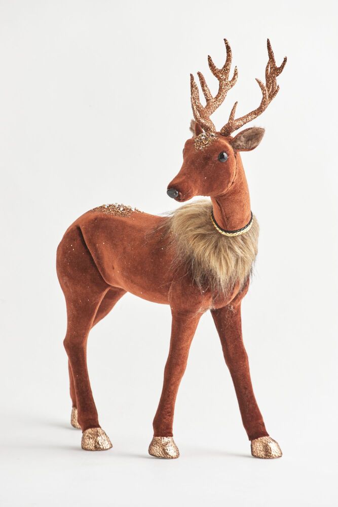 Christmas Figure - Velvet Reindeer - Dark Brown
