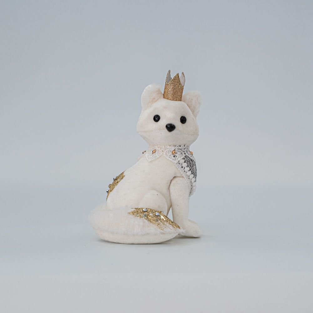 Christmas Figure - Velvet Fox - White  with Gold Glitter