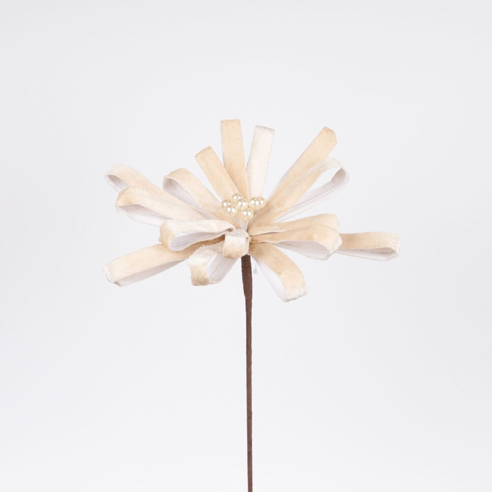 Christmas Ribon Flower - Champagne - On Stem