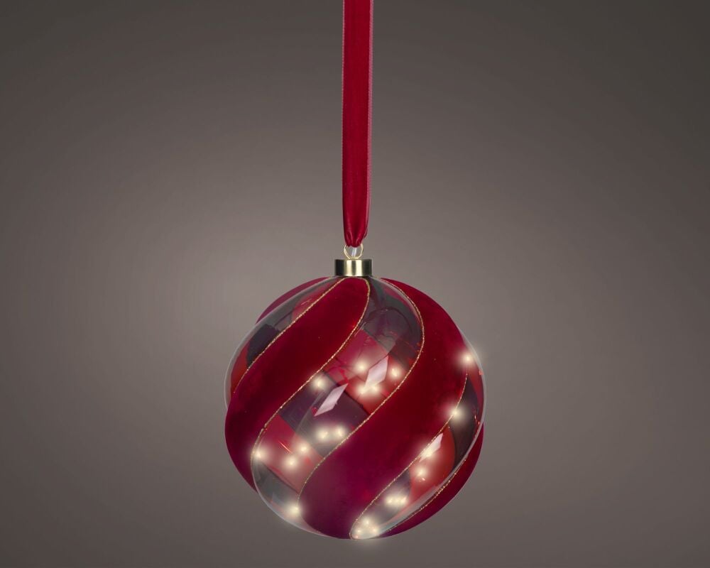 In-Lit Hanging Glass Decor - Ball - Red Velvet