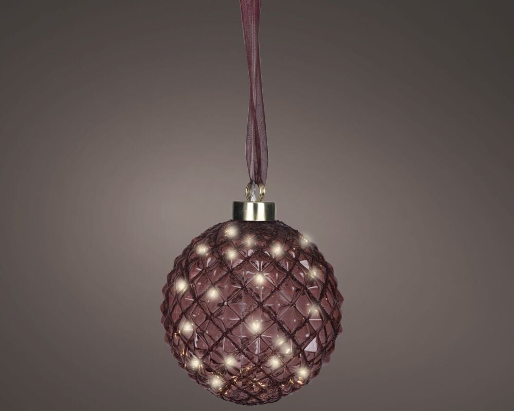 In-Lit Hanging Glass Decor - Ball - Maroon