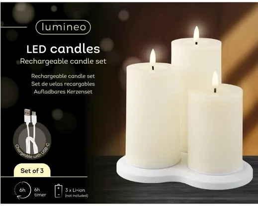 LED Rechargable Candles - Set of 3