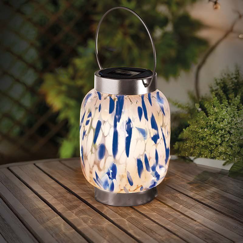 Solar Lantern - GlassArt - Blue and White