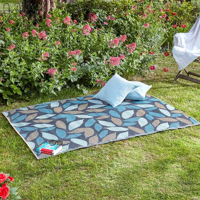 Alfresco Outdoor Rug - FloraLeaves - Blue - 150 x 210 cm