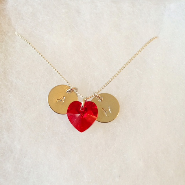 <!--008-->Personalised Stamped Initial Necklace (Red)