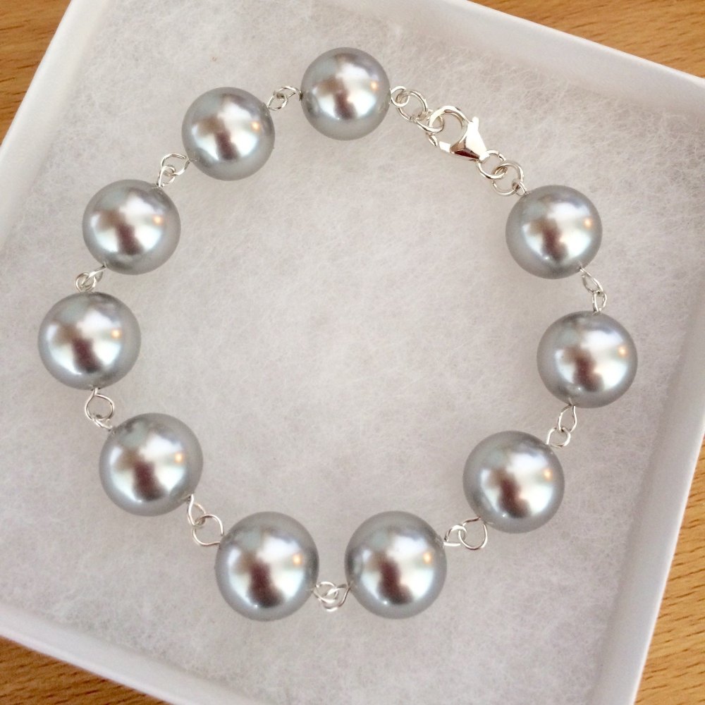 Light Grey Chunky Swarovski Pearl Bracelet