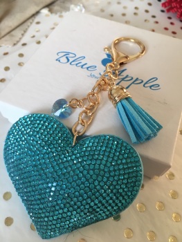 Turquoise Heart Keyring with Swarovski Sparkle 