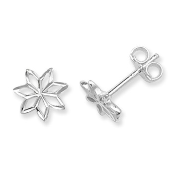 Sterling Silver Diamond Cut Flower Earrings