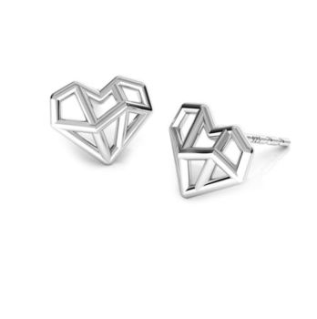 Sterling Silver Origami Heart Earrings