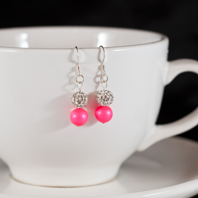 neon pink sparkle earrings