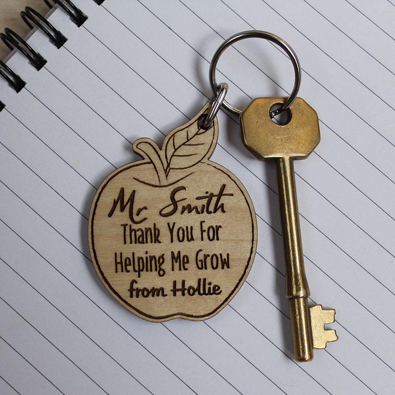 Personalised Apple Keyring Teacher Gift "Thank you for helping me grow"