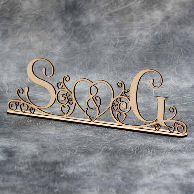 Freestanding Personalised Initials (Swirls & Hearts) Craft Sign