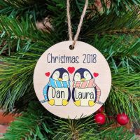 Personalised Printed Penguin Couple Bauble
