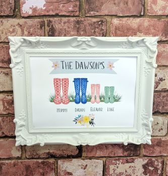 Personalised family welly art print (frame not included)