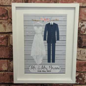 Personalised wedding outfit art print - grey (frame not included)