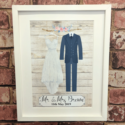 Personalised wedding outfit art print - brown (frame not included)