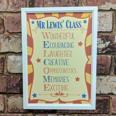 Personalised Teacher Welcome Art Print (frame not included)