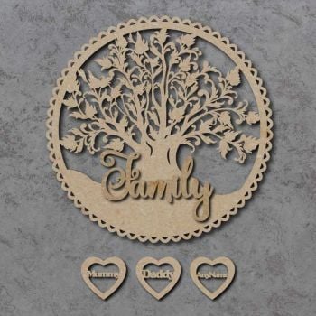 Family Tree Circle Plaque with Personalised Hearts