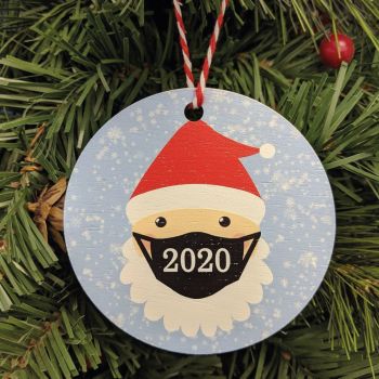 Masked Santa 2020 Printed Bauble, Gift Tag