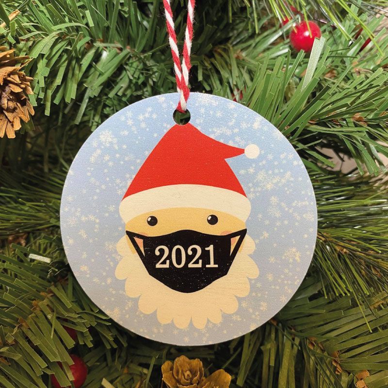 Masked Santa 2021 Printed Bauble, Gift Tag