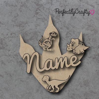 Dino Feet Layered Mdf Plaque with Name and 3 Dinos