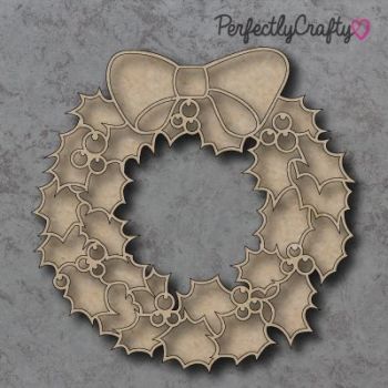 Holly and Bow Layered Wreath MDF Craft Sign