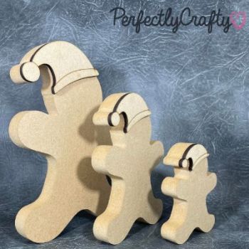Freestanding Gingerbread Man with Santa hat Craft Shapes 18mm Thick