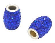 Bead - oval with strass for beadable pen - Silver Plated Cobalt Blue