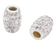 Bead - oval with strass for beadable pen - Silver Plated Cystal with White