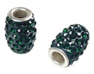 Bead - oval with strass for beadable pen - Silver Plated Dark Green