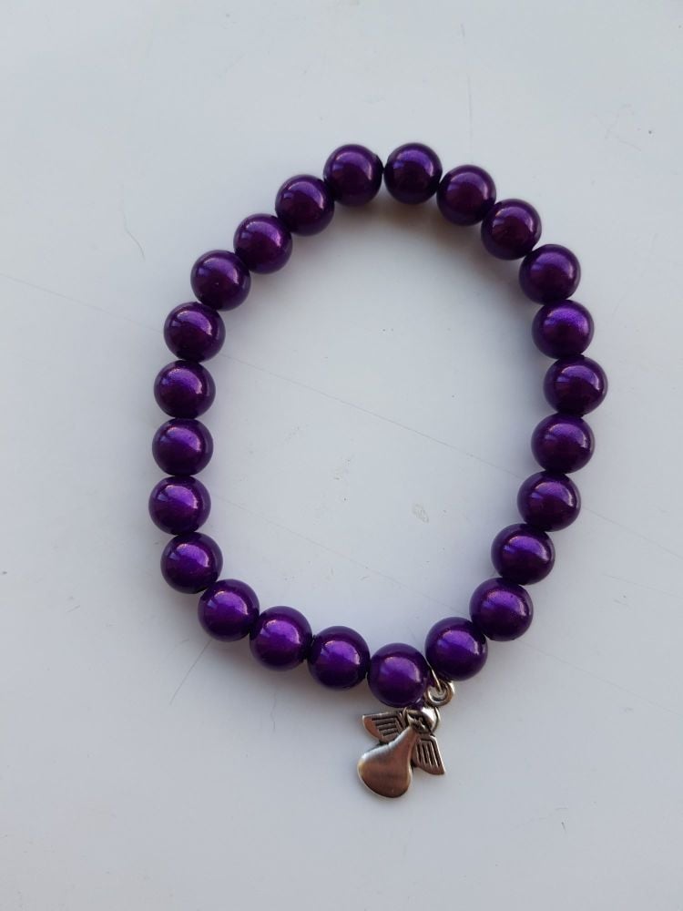 Adult Angel Glow / Miracle Bead Bracelet - 8mm Dark Purple