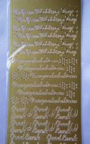 Peel Off with On your Wedding Day, Congratulations and Good Luck in Gold