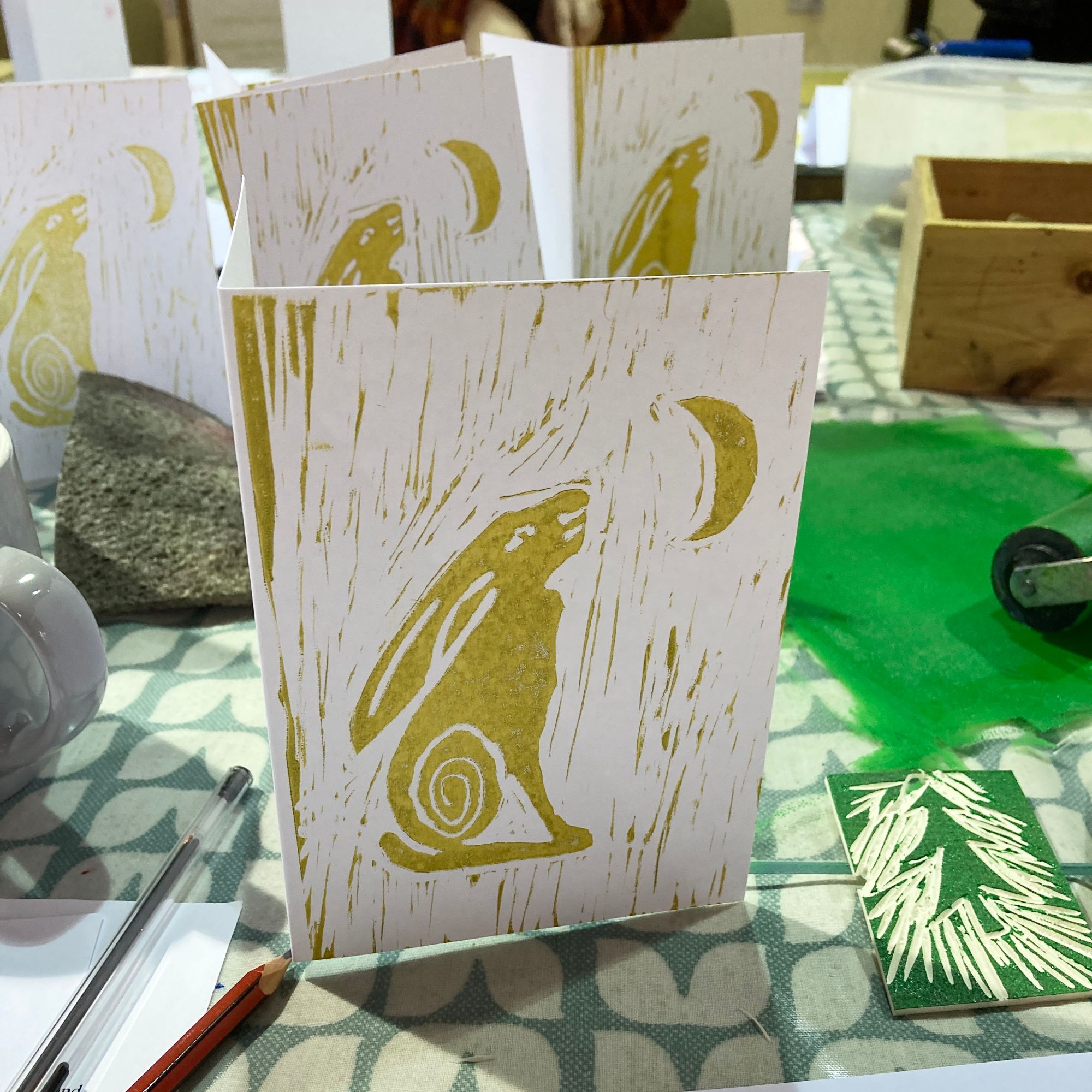 Lino Printed Christmas Cards and Wrap Workshop - Hare