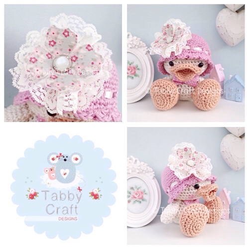 Duckie with Hat and Large Flower - Ivory and Dusky Pink