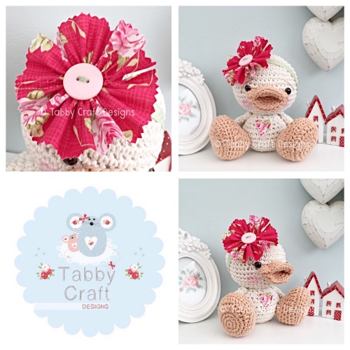 Duckie with Large Flower Head Band - Ivory and Red Flotal