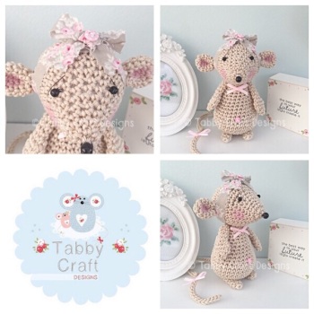 Standing Mouse with Bow - Beige and Pink