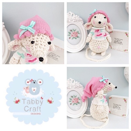 Standing Mouse with Beanie Hat and Scarf - Ivory and Pink
