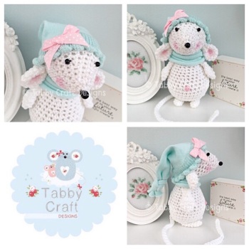 Standing Mouse with Beanie Hat and Scarf - White and Mint