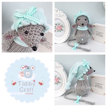 Standing Mouse with Beanie Hat and Scarf - Grey and Mint