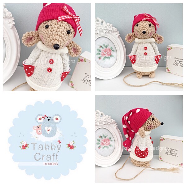 Winter Standing Mouse with Beanie Hat and Aran Jumper - Beige, Ivory and Red