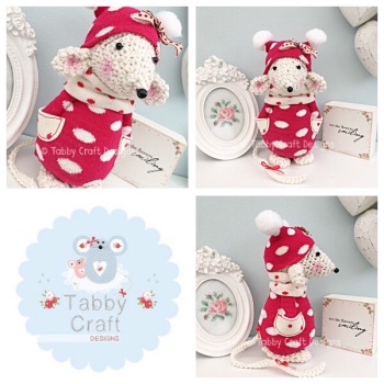 Winter Standing Mouse with Beanie Hat and Spotty Jumper - Ivory and Red